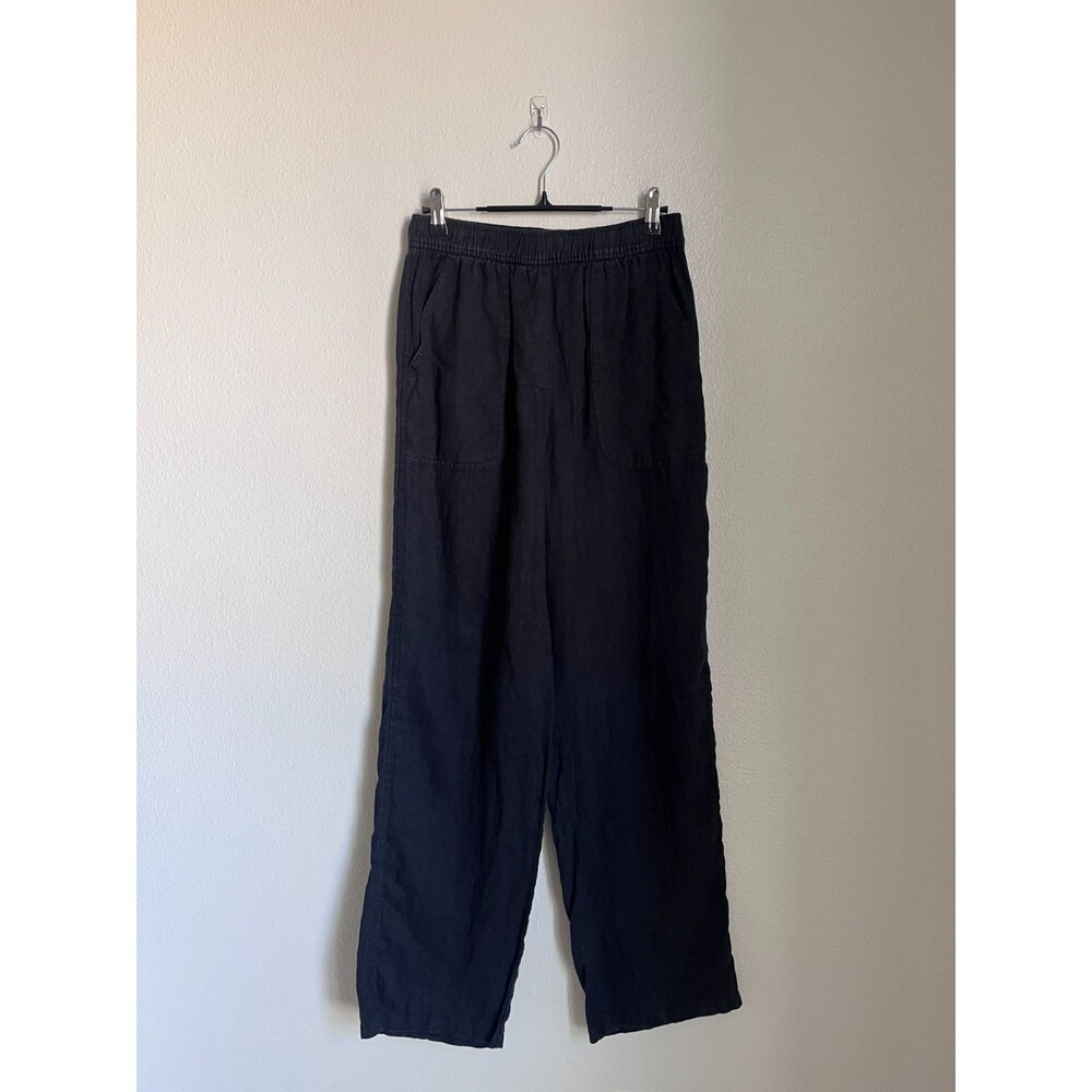 Zara Women's Linen Straight Leg Trousers in Black Size XS